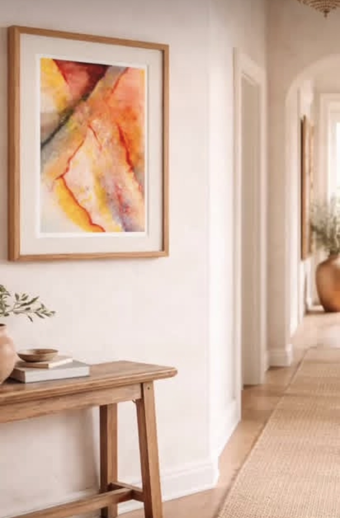 Scarlet Sanghavi original artwork installed in a residential hallway